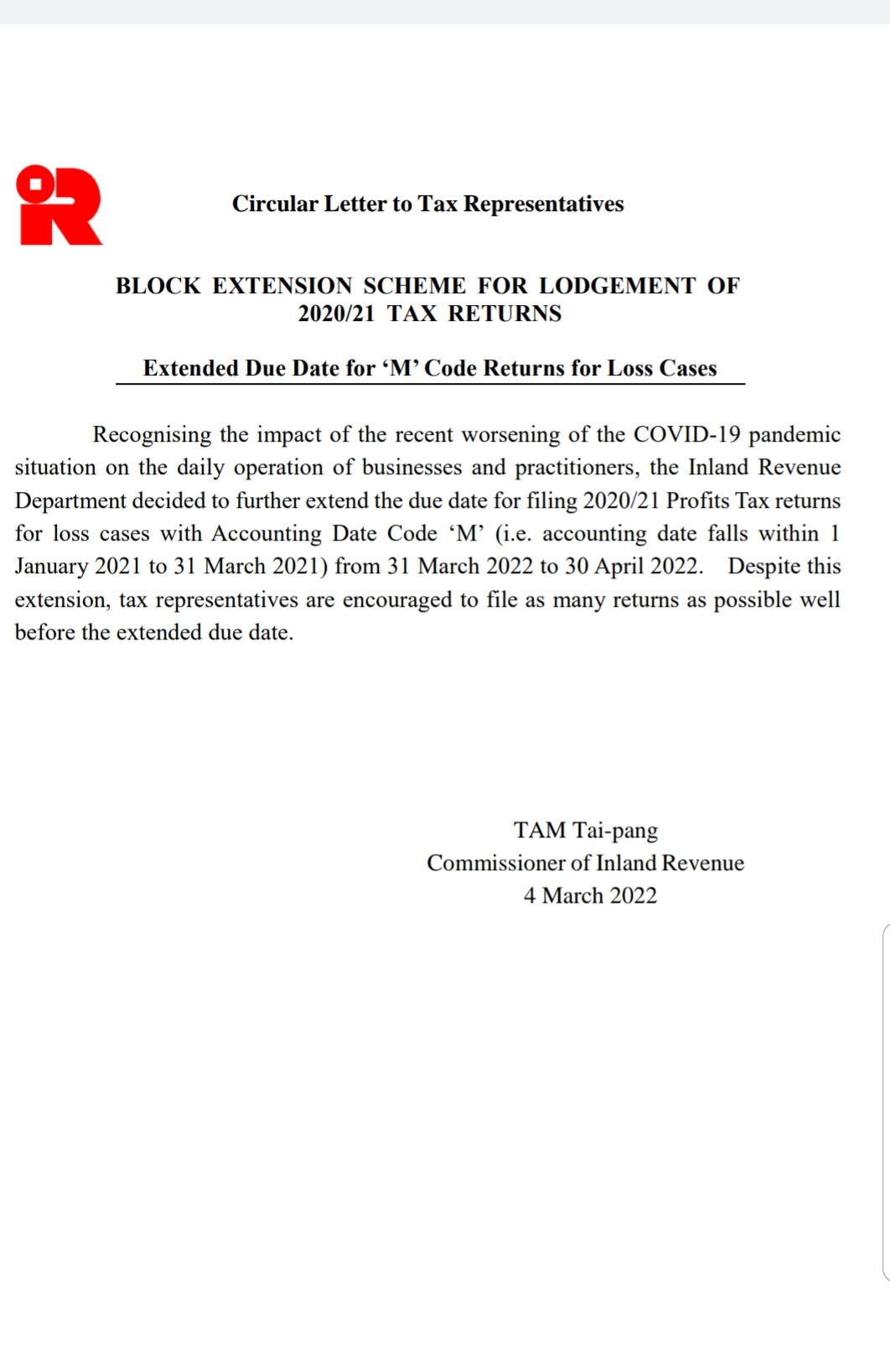 Extended Due Date For M Code Returns For Loss Cases